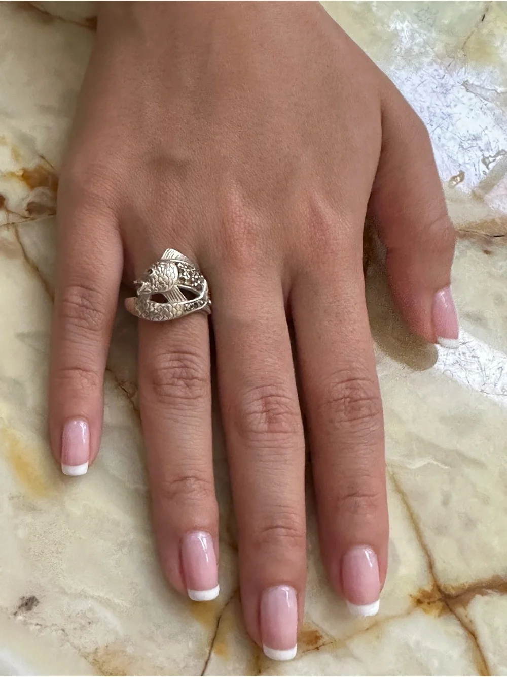 925 Sterling Silver Artisan Fish Wrap Ring